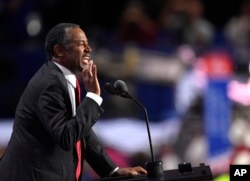 FILE - Dr. Ben Carson, former Republican Presidential Candidate, speaks during the second day of the Republican National Convention in Cleveland.