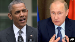 FILE - Presidents Barack Obama and Vladimir Putin