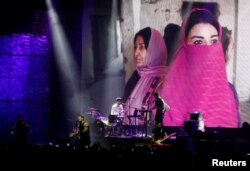 Lebanese alternative rock band Mashrou' Leila performs during the Ehdeniyat International Festival in Ehden town, Lebanon, Aug. 12, 2017.