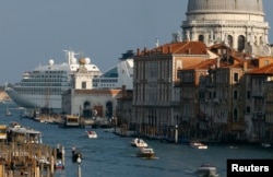 FILE - A general view of a cruise ship in Venice lagoon, Sept. 27, 2014.