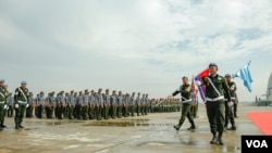 This is the 4th ceremony in which Cambodia sends troops as part of the United Nation peacekeeping mission to war-torn countries, Phnom Penh, Cambodia, May 3, 2018. (Aun Chhengpor/VOA Khmer)
