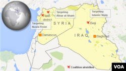 Peta serangan udara Koalisi AS di Irak dan Suriah.
