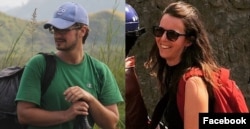 This composite image made from photos on their respective Facebook pages shows UN workers Michael Sharp, left, and Zaida Catalan.