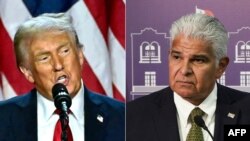 Kombinacija fotografija napravljenih 22. decembra 2024. prikazuje tadašnjeg republikanskog predsedničkog kandidata Donalda Trampa (levo) u Vest Palm Biču, Florida i predsednika Paname Hozea Raula Mulinoa, 19. decembar, 2024.