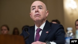 FILE - Homeland Security Secretary Alejandro Mayorkas testifies during a House Committee on Homeland Security Hearing on Worldwide Threats to the Homeland on Capitol Hill in Washington, Nov. 15, 2023.
