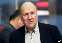 In this photo taken on Feb. 26, 2019, Chairman of the Estonian Conservative People's Party (EKRE) Martin Helme speaks at his party's campaign meeting in Parnu, Estonia.