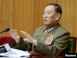 지난해 8월 북한의 김영철 당시 정찰총국장이 평양 주재 외교관과 외신기자 등을 대상으로 한반도에 조성된 위험한 정세에 관해 긴급 기자회견을 했다고 조선중앙통신이 전했다.