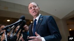 FILE - House Intelligence Committee Chairman Adam Schiff, D-Calif., speaks with reporters on Capitol Hill in Washington, Feb. 6, 2019.