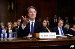 FILE - Supreme Court nominee Brett Kavanaugh testifies before the Senate Judiciary Committee on Capitol Hill in Washington, Sept. 27, 2018.