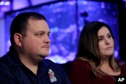 Bill and Theresa Striffler talk to a reporter at their home in Brick, N.J., Jan. 9, 2019. Bill Striffler, an air traffic controller and the president of the Newark Airport National Air Traffic Controllers Association, is facing his first pay day without a pay check.