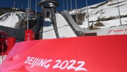 Vue générale du site de saut à ski de Zhangjiakou le 15 janvier 2022, avant les Jeux Olympiques d'hiver de Pékin 2022.