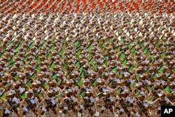 Members of the Iran's Revolutionary Guard march during an annual military parade marking the 34th anniversary of outset of the 1980-88 Iran-Iraq war, Tehran, Iran.