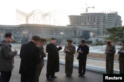 North Korean Leader Kim Jong Un visits the construction site of the Wonsan-Kalma coastal tourist area, North Korea, in this photo released April 5, 2019, by North Korea's Korean Central News Agency.