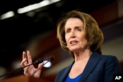 FILE - House Minority Leader Nancy Pelosi on Capitol Hill in Washington, April 23, 2015.