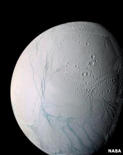 Enceladus, one of moons of Saturn, as seen by NASA's Cassini spacecraft. (NASA)