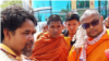 Mr. Ouch Leng meets with supporters outside Kratie Provincial court on Sunday, March 15, 2020. (Courtesy of Solidarity House Confederation)