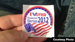 'I voted' stickers like the one pictured are often handed out to those who have cast their vote.