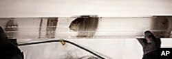 The very last ice core sample collected from the NEEM project shows bits of rock that were trapped in the ice over 100,000 years ago.