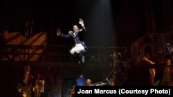 Daveed Diggs performs in a scene from "Hamilton."