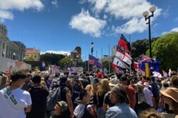 Aksi unjuk rasa menentang mandat vaksin dan pembatasan di tengah pandemi COVID-19 di Wellington, Selandia Baru, 9 November 2021. (REUTERS/Praveen Menon)
