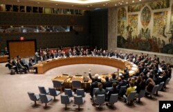 The United Nations Security Council votes on a resolution during a meeting at U.N. headquarters, March 2, 2016.