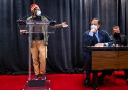 American journalist Danny Fenster speaks at a news conference in New York, Nov. 16, 2021, after arriving in the United States following a six month detention in Myanmar.