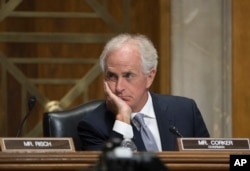 Senate Foreign Relations Committee Chairman Bob Corker, R-Tenn., pauses during a hearing on the crisis in Myanmar during a day of derisive name-calling with President Donald Trump, on Capitol Hill in Washington, Oct. 24, 2017.