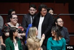 Supreme Court Justice Sonia Sotomayor talks with students at the University of Michigan on Jan. 30, 2017, in Ann Arbor, Mich. (AP Photo/Carlos Osorio)
