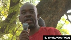 Nelson Chamisa leader of the Zimbabwe’s main opposition party the Movement for Democratic Change Alliance addressing his supporters in Harare, July 11, 2018.