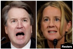 U.S. Supreme Court nominee Brett Kavanaugh and Professor Christine Blasey Ford, testify in this combination photo during a Senate Judiciary Committee confirmation hearing on Capitol Hill in Washington, DC, U.S., Sept. 27, 2018.