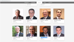 The board of directors page on the British Syrian Society website. John Holmes appears in the bottom row, second from the left.