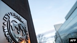 FILE - The seal for the International Monetary Fund is seen in Washington, D.C., Jan. 10, 2022.