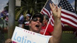 Supporters of US President Donald Trump rally outside the "Latinos for Trump Roundtable"