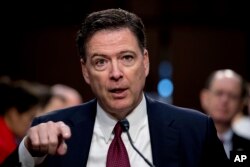Former FBI director James Comey speaks during a Senate Intelligence Committee hearing on Capitol Hill, June 8, 2017, in Washington.