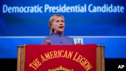 Democratic presidential candidate Hillary Clinton speaks at the American Legion's 98th Annual Convention at the Duke Energy Convention Center in Cincinnati, Ohio, Wednesday, Aug. 31, 2016.