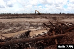 Pembukaan hutan untuk proyek pemerintah di Gunung Mas, Kalimantan, 5 Maret 2021, sebagai ilustrasi. (Foto: AFP/Galih)