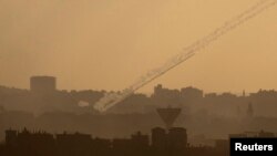 Rockets fired from the northern Gaza Strip toward Israel, July 25, 2014.