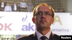 Avdullah Hoti, a candidate for prime minister from the coalition of Democratic League of Kosovo (LDK), Alliance for the New Kosovo (AKR) and Alternativa, during an election rally in Pristina, Kosovo, June 9, 2017.