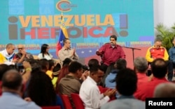 Venezuela's President Nicolas Maduro, 2nd right, speaks during a meeting with members of the Constituent Assembly in Caracas, Aug. 2, 2017.