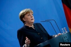 German Chancellor Angela Merkel during news conference at the chancellery in Berlin, Germany, January 16, 2017.