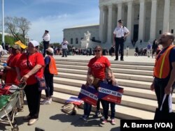 Protesters in front of US Supreme Court in Washington D.C. as justices hear arguments about citizenship question that Trump administration wants to add to questionaire, April 23, 2019.