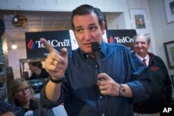 GOP presidential candidate Ted Cruz campaigns in Freedom, New Hampshire, Jan. 19, 2016.