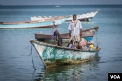 A fisherman comes in with his boat to Bossaso's fishing beach in northern Somalia in late March 2018. (J. Patinkin/VOA)