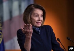 FILE - House Democratic leader Nancy Pelosi of California holds a news conference at the Capitol in Washington, Dec. 13, 2018.