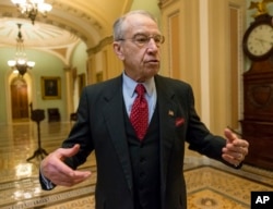 Sen. Chuck Grassley, R-Iowa, chairman of the Senate Judiciary Committee, speaks to reporters in Washington, Feb. 10, 2016.