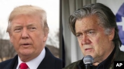 FILE - President Donald Trump, left, and former White House Chief Strategist Steve Bannon.