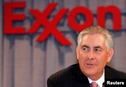 FILE - Exxon Chairman and chief executive officer Rex Tillerson speaks at a news conference in Dallas, Texas, May 28, 2008.