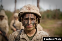 FILE - Maria Daume trains at the Marine Corps Recruit Depot in Parris Island, S.C. (U.S. Marine Corps photo by Staff Sgt. Greg Thomas)