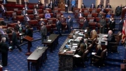 U.S. House impeachment managers leave the Senate after delivering the House article of impeachment against former President Donald Trump on accusations of inciting the January 6 attack on the Capitol