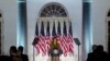 U.S. first lady Melania Trump delivers her live address to the largely virtual 2020 Republican National Convention from the Rose Garden of the White House in Washington, Aug. 25, 2020.